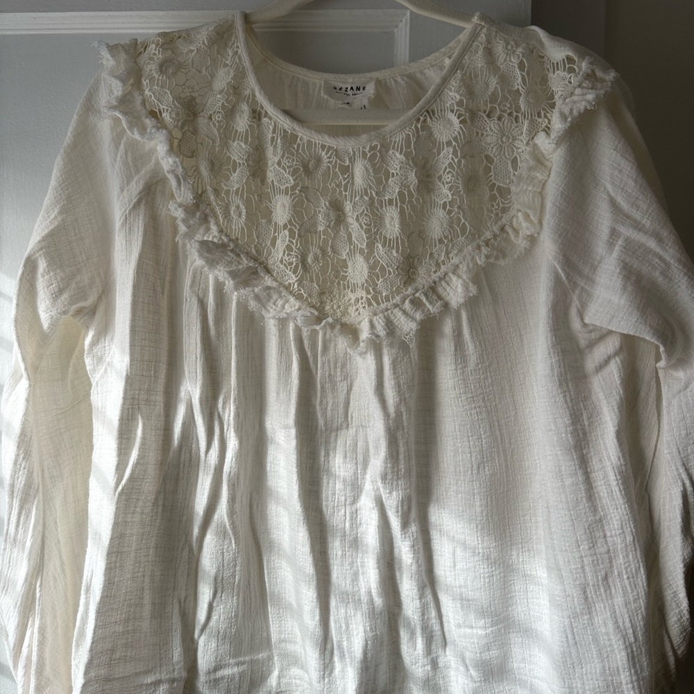 Sezane Cream Lace Detail Blouse